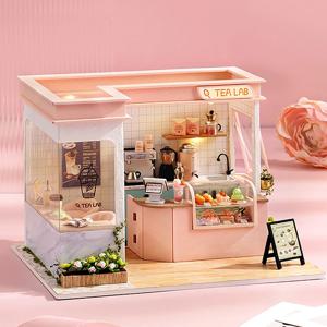 우유 차 미니 인형 집 DIY 키트 방 장난감 만들기위한 수제 3D 퍼즐 조립 장난감 생일 선물 나무 공예 인형 집