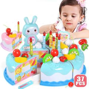 어린이 장난감 시뮬레이션 DIY 생일 케이크 모델, 주방 척 놀이 절단 과일 음식 장난감, 유아 어린이 선물, 37 개