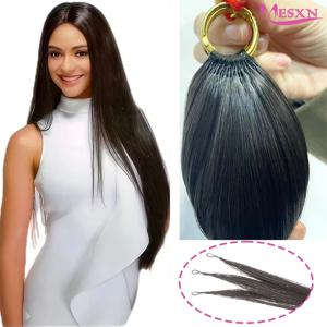 MESXN 세 번째 깃털 새로운 헤어 익스텐션 스트레이트 천연 리얼 인간 헤어 마이크로 링 헤어 익스텐션 브라운 블론드 살롱용