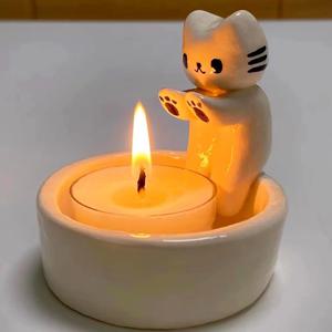 만화 고양이 거치대 고양이 티 라이트 캔들 거치대, 사무실 홈 데스크탑 장식 장식품, 귀여운 촛대