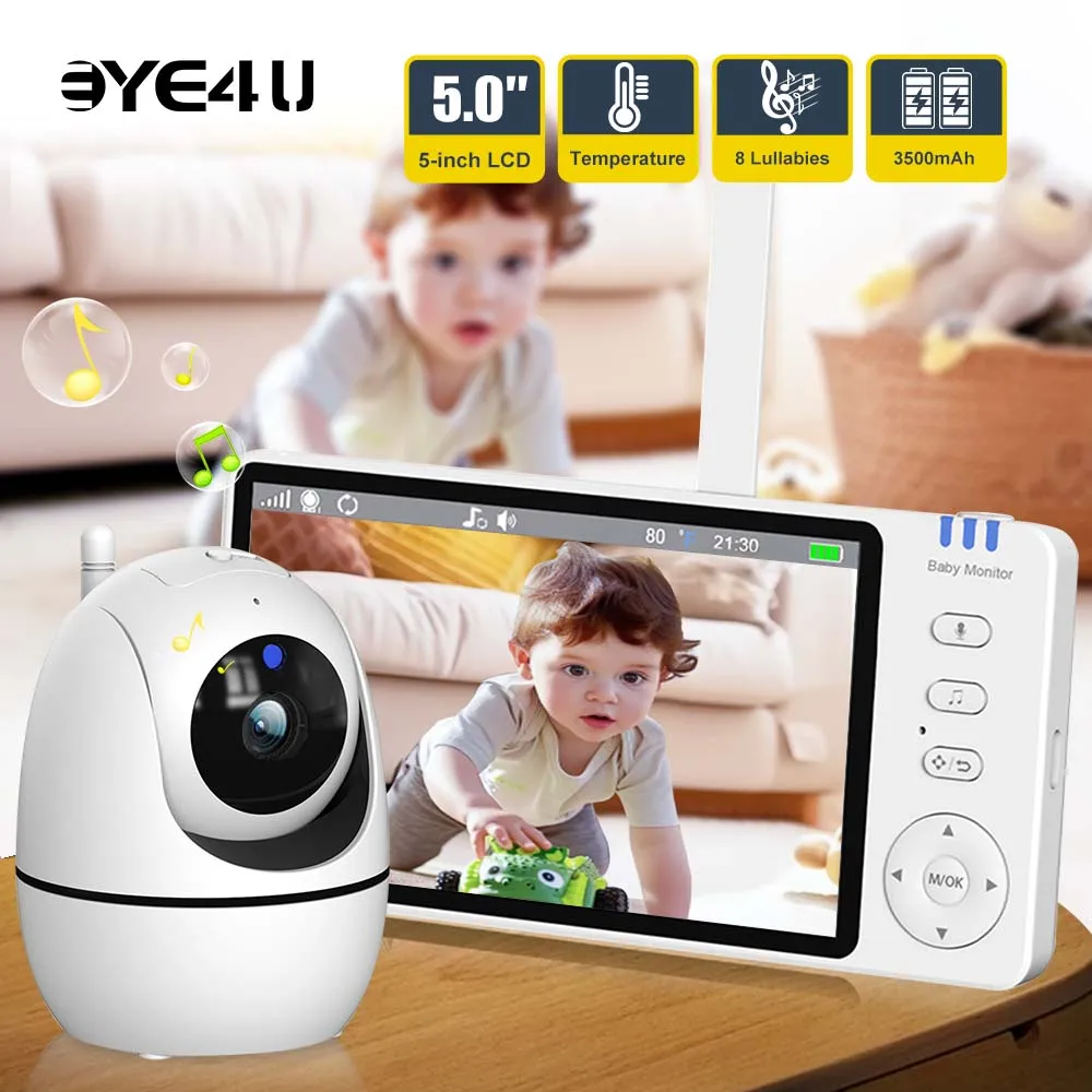 카메라 PTZ 줌이 장착된 5인치 비디오 베이비 모니터 Babyphone 캠 보안 보호 감시 카메라 온도 센서 자장가
