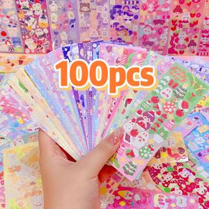 아이들을위한 Kawaii 스티커 귀여운 고정 미적 일기 장식 미술 용품 ​​Scrapbooking Lot 한국어 종이 책상 스티커