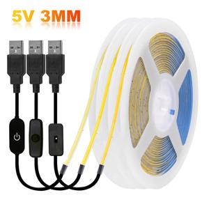 5V USB 3mm PCB COB LED 스트립 조명 스위치 조광기 원격 제어 320 LED 고밀도 선형 조명 유연한 테이프 램프