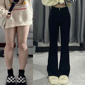 한국어 블랙 플레어 청바지 여성 빈티지 Y2K 데님 바지 하이 웨이스트 슬림 피트 스트레치 키가 크고 얇은 캐주얼 솔리드 레이디 바지