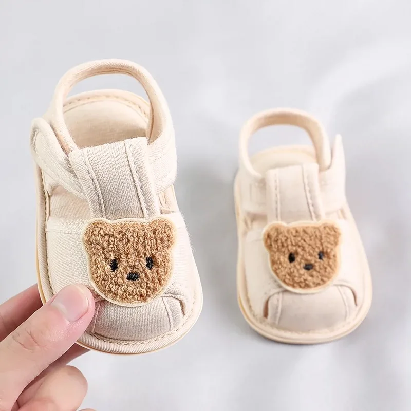 유아 및 유아를위한 귀여운 곰 부드러운 단독 편안한 샌들 Baotou Anti Kick First Step Shoes 0-18 개월