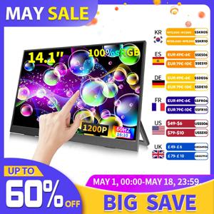 14.1 인치 터치 스크린 휴대용 모니터 100% sRGB 400cd/m2 게임용 컴퓨터 XBox PS4/5 스위치 Loptop 용 디스플레이 확장