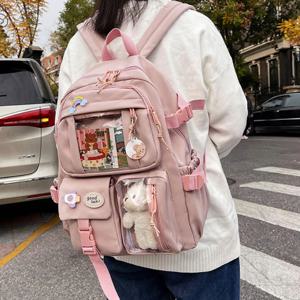 귀여운 여성 배낭 방수 멀티 포켓 나일론 학교 배낭 학생 여성 소녀 Kawaii 노트북 책 팩 Mochilas