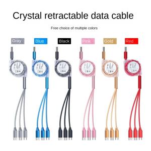 아이폰 충전기용 개폐식 데이터 USB 케이블, 안드로이드 휴대폰 C 타입, 샤오미, 화웨이, 삼성용 고속 와이어 충전 케이블, 3 in 1