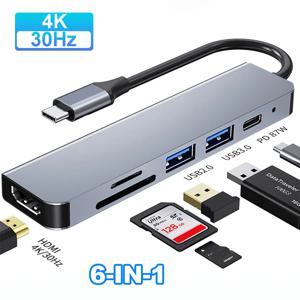 USB C 허브 4K 30Hz 유형 C-HDMI 호환 PD 87W USB 분배기 USB 어댑터(Macbook Air Pro USB3.0 허브 TF SD 멀티 컨버터)