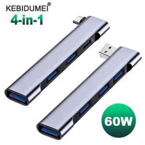 4-in-1 USB C 허브 3.0 PD 60W 유형 C 3.1 멀티 포트 USB 분배기 OTG 어댑터 Xiaomi Lenovo Macbook Pro 13 15 Air Pro 용 USB 허브