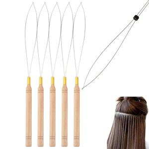 5Pcs 머리 확장 도구 루프 바늘 당기는 후크 도구 실리콘 마이크로 링크 비즈 마이크로 링에 대 한 바늘 스레더 루프 도구