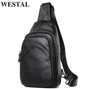 WESTAL 남성용 가죽 가방 남성용 가슴 가방 남성용 크로스백