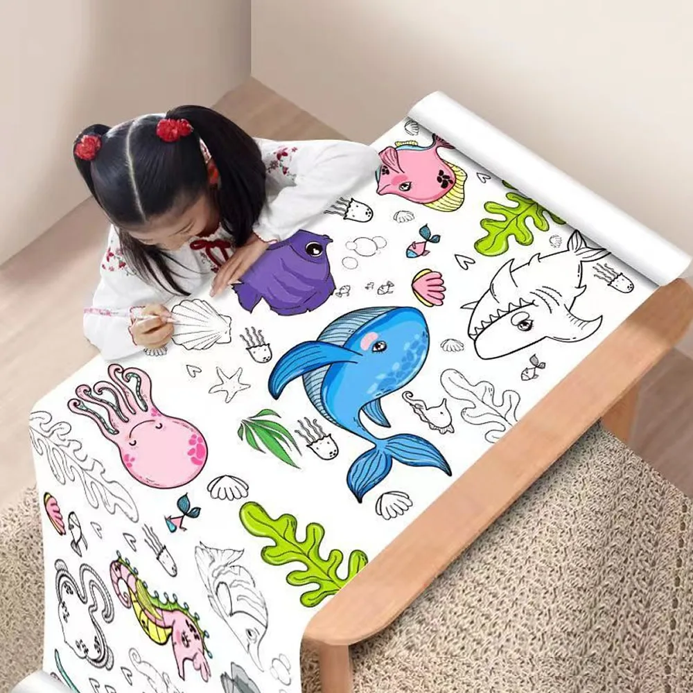 90cm 동물 캔버스 어린이 드로잉 롤 DIY 색칠 종이 롤 색상 작성 낙서 종이 컷 그림 교육 학교