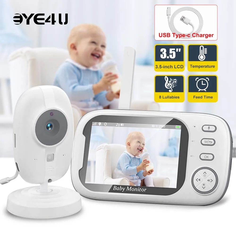 새로운 3.5 인치 비디오 베이비 모니터 야간 투시 보안 카메라 2.4G 어머니 아이 2 웨이 오디오 토크 비디오 감시 카메라 온도 포함
