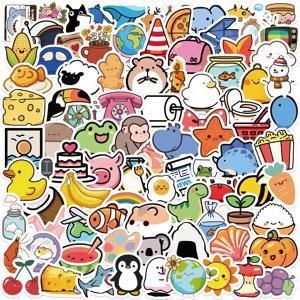 100pcs 귀여운 미니 동물 식품 만화 낙서 스티커 전화 기타 노트북 노트북 가방 컵 방수 스티커 어린이 장난감