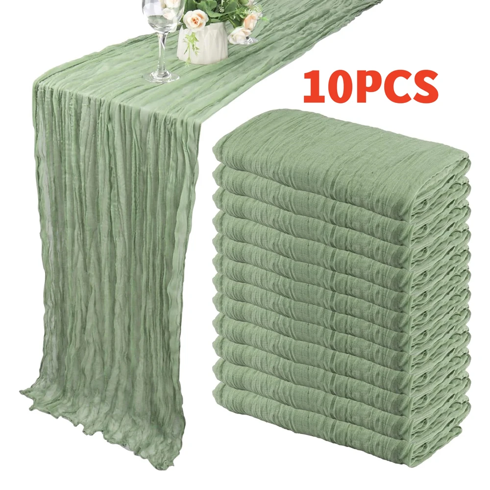 10Pcs 치즈 천 테이블 러너 Boho 거즈 테이블 러너 40x270cm 웨딩 신부 샤워 생일 파티를위한 로맨틱 테이블 러너
