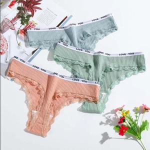 여성용 Tanga 레이스 티팬티, 로우웨이스트 섹시 란제리, 코튼 팬티, 레이드 T 백 팬츠, 여자 속옷, 여성 언더팬츠, 3 개/로트