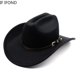 남성용 빈티지 웨스턴 카우보이 모자 신사 레이디 재즈 카우걸 가죽 와이드 브림 Cloche Church Sombrero Hombre Caps