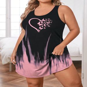대형 여성 잠옷 및 가정 의류 캐주얼 루즈 프린트 민소매 조끼 스타일 짧은 파자마 스커트