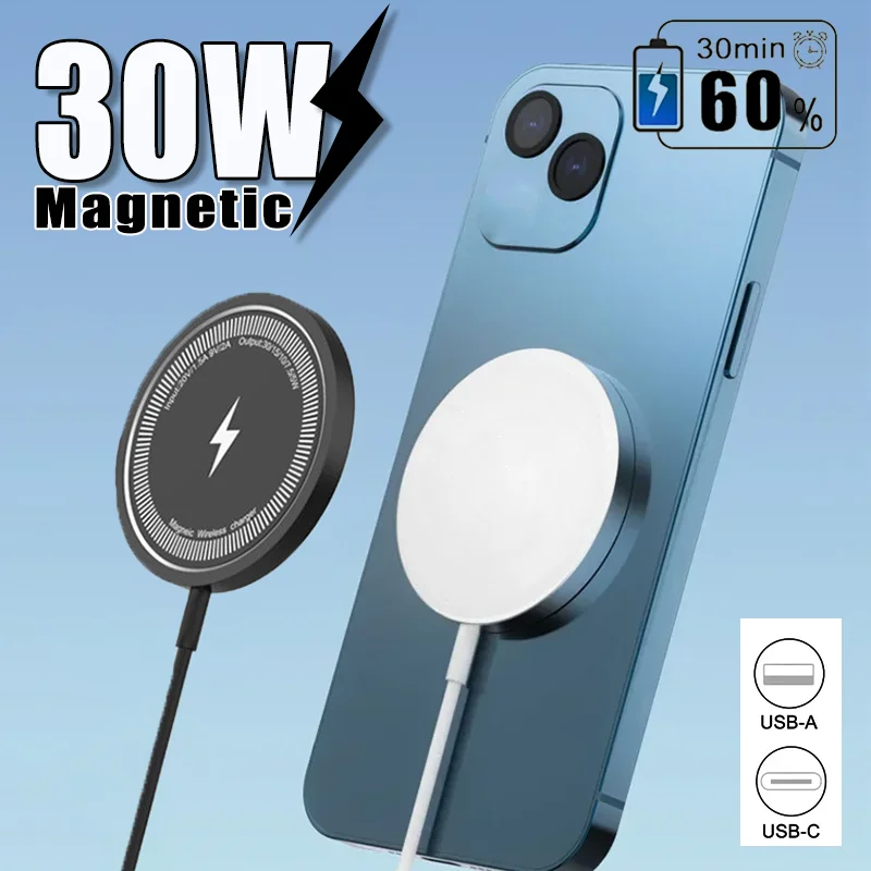 마그네틱 30W 무선 ​​충전기 iPhone 15 14 13 12Pro Max Airpods PD USB A 전화 충전기 도킹 스테이션 용 고속 충전 패드 스탠드
