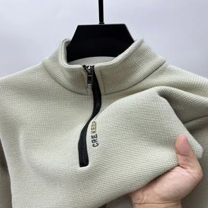 남성 의류 터틀넥 스웨터 패션 남성 니트 솔리드 컬러 청키 하프 지퍼 짙어지면서 스웨터 럭셔리 따뜻한 스웨터