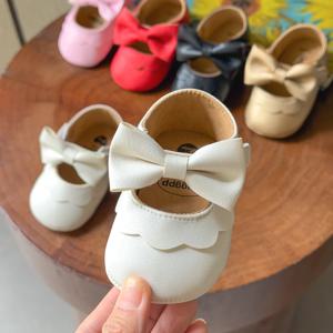 아기 캐주얼 신발 유아 유아 Bowknot 미끄럼 방지 고무 부드러운 단독 플랫 PU 첫 워커 신생아 활 장식 Mary Janes