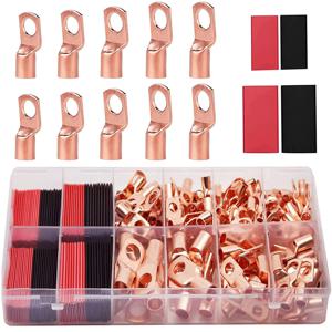 100pcs 구리 터미널 커넥터, AWG 4 6 8 10 12 수축 튜브가있는 링 러그 키트 50 배터리 케이블 러그, 50 수축 튜브 포함
