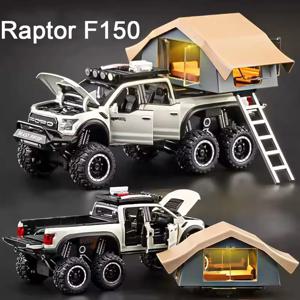 1/24 스케일 랩터 F150 합금 자동차 모델 장난감 6 문 열림 캠핑 RV 다이 캐스트 모델 라이트 사운드 차량 소년 생일 선물