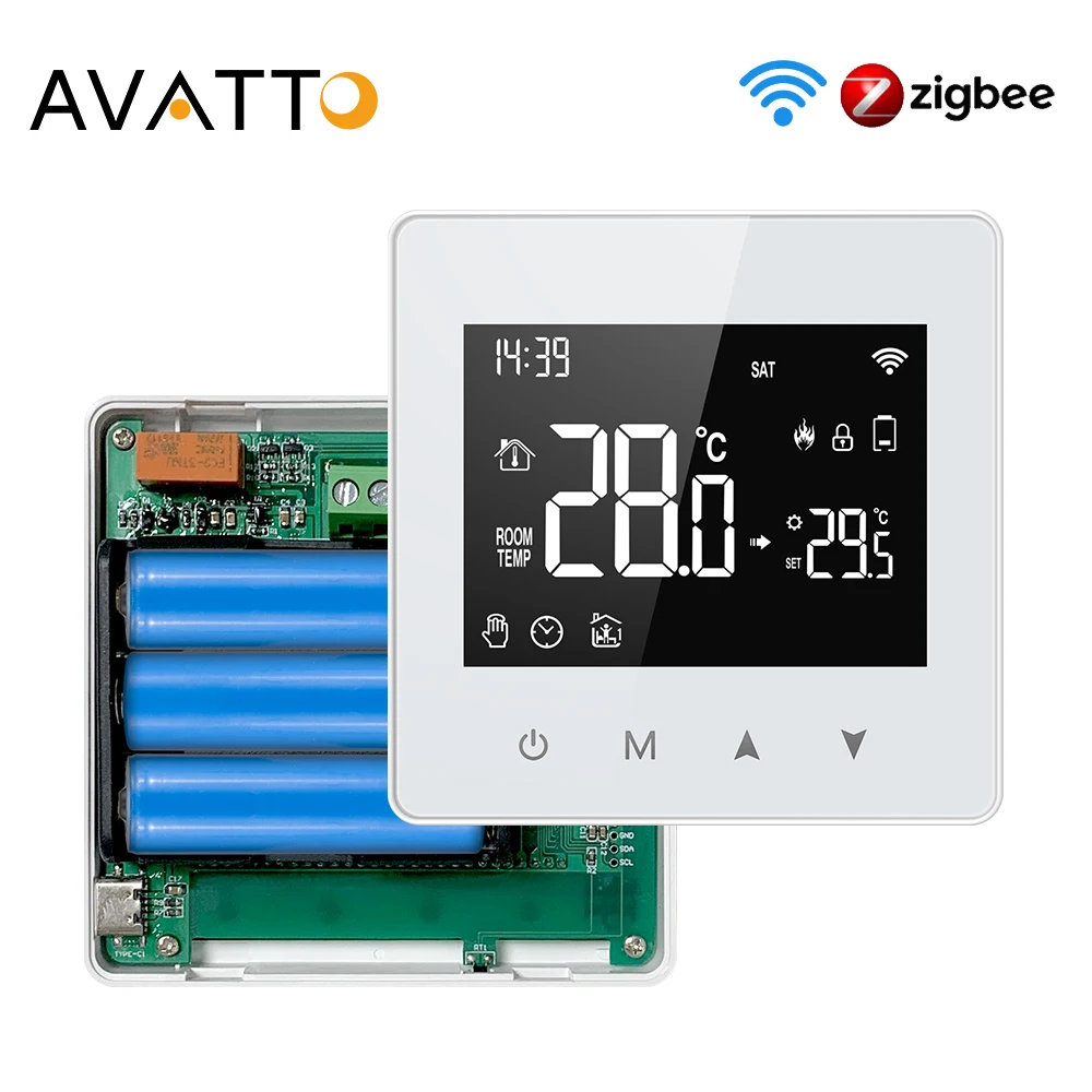 AVATTO Tuya WiFi/ZigBee 스마트 온도 조절기, Alexa Google Home Alice 용 저전력 배터리 수성 가스 보일러 온도 컨트롤러