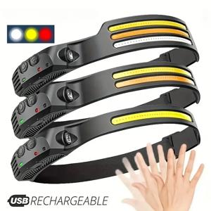 USB 충전식 LED 센서 헤드램프, LED 헤드 토치, 내장 배터리 헤드 손전등, 야외 캠핑 낚시 헤드라이트, 작업 조명