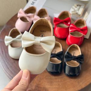 신생아 아기 신발 유아 소녀 신발 PU Anti-slip Bowknot 클래식 공주 드레스 신발 유아 첫 워커 유아용 신발