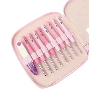 9 개/대 핸들 크로 셰 뜨개질 후크 세트 2.5-6mm 뜨개질 크로 셰 뜨개질 바늘 직조 뜨개질 공예 원사 크로 셰 뜨개질 중간 바느질 도구 키트
