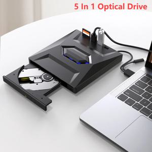 C 타입 USB 3.0 포트가 있는 광학 드라이브, 외장 CD, DVD, RW, VCD, USB3.0 어댑터, 맥, 리눅스, 윈도우 XP, 10, 8/7 노트북 PC용, 5 in 1