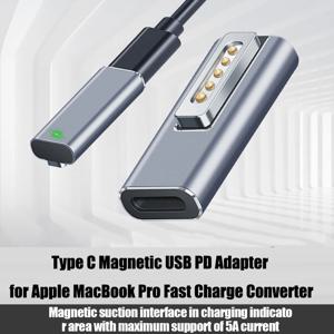 USB C 타입 마그네틱 PD 어댑터, 맥세이프 1, 2, 맥북 에어 프로, LED 표시기, 고속 충전 어댑터, 자석 플러그 변환기