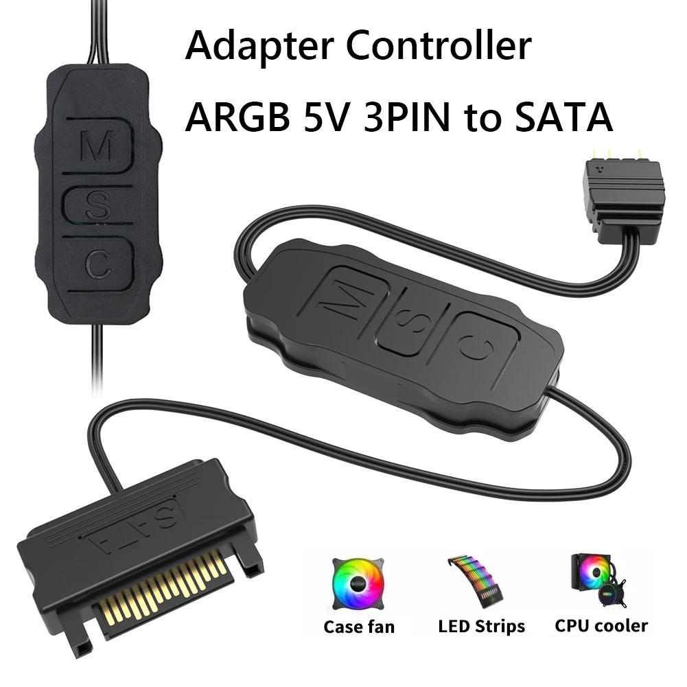 5V 3PIN ARGB 컨트롤러 ARGB 5V 3PIN-SATA 인터페이스 연장 케이블 PC 케이스 팬용 RGB 동기화 컨트롤러 케이블