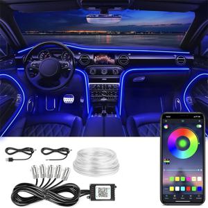 LED 자동차 인테리어 주변 스트립 조명 RGB 광섬유 분위기 네온 조명 키트 W/APP 원격 제어 자동 장식 램프