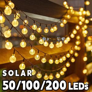 2024 새로운 태양 크리스탈 글로브 LED 문자열 조명 LED 태양 야외 조명 IP65 요정 빛 크리스마스 갈 랜드 정원 파티 장식