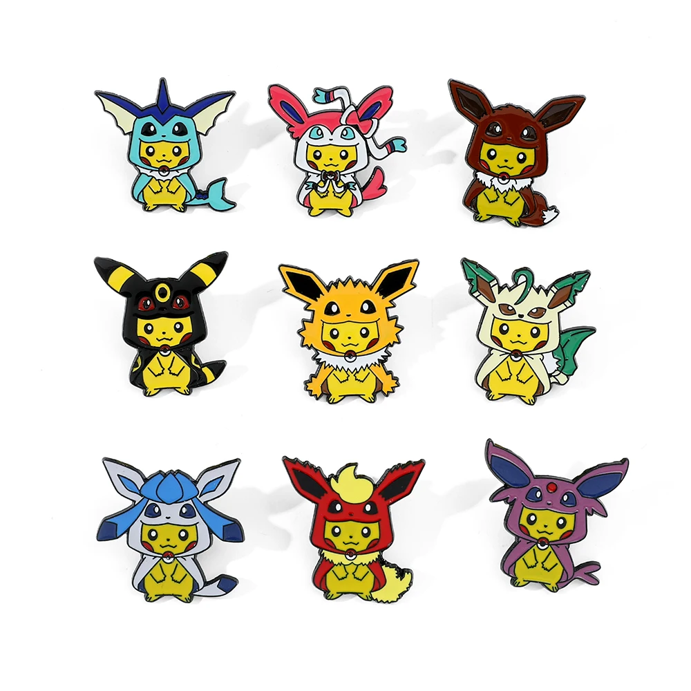9 Pcs 패션 동물 브로치 세트 크리 에이 티브 피카추 cos Eevee 에나멜 핀 배낭 의류 액세서리 금속 배지 액세서리