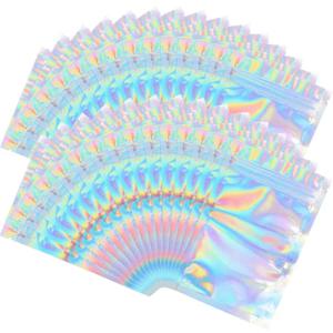 Mylar 홀로그램 Resealable 가방 냄새 방지 가방 호일 파우치 지 플락 가방 파티 호의 식품 저장 보석 포장 7 크기