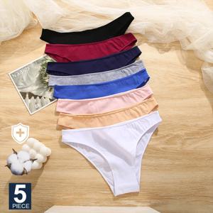 FINETOO 여성용 M-XXL 팬티, 코튼 란제리, 여성 속옷, 섹시한 여성 속옷, 소녀 팬티, 7 단색, 5 개/세트