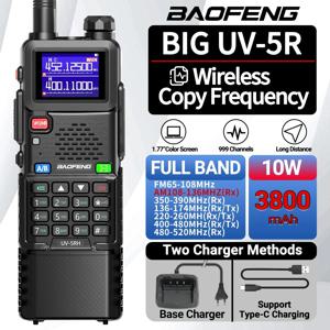 Baofeng UV-5RH 에어 밴드 워키토키, UV-5R 장거리 햄 라디오용, 무선 복사 주파수, 멀티 밴드 AM C 타입, 3800mAh, 10W