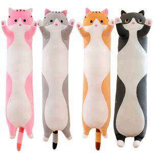 19.5in 귀여운 50cm 고양이 플러시 장난감 긴 핑크 브라운 그레이 잠자는 고양이 다리 베개 Squishy 작은 동물 인형 Appeasing 플러시 선물