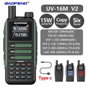 Baofeng UV16M V2 15W 워키토키 장거리 통신 라디오, 6 밴드 무선 복사 주파수, C타입 고출력 햄 999CH