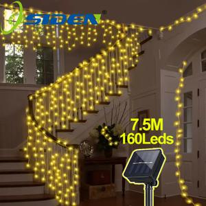 3.5M/7.5M 160Leds 태양 고드름 문자열 조명 실내 야외 방수 크리스마스 장식 조명 마당 정원 파티 커튼 라이트