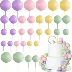 20Pcs 케이크 토퍼 골드 실버 공 생일 축하 케이크 토퍼 DIY 컵케익 플래그 웨딩 크리스마스 공 장식 생일 장식