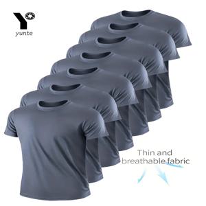 승무원 티셔츠 7Pcs 회색 초경량 남성 피트니스 체육관 및 러닝 라이트 격자 무늬 빠른 건조 짧은 S에 대 한 빠른 건조 통기성 스웨트 셔츠
