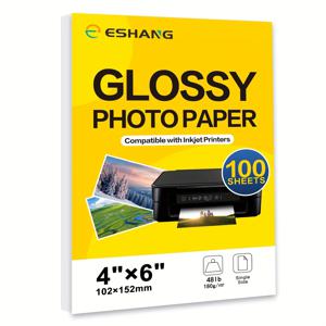 ESHANG 100 매 4x6 인치 4R 고광택 인화지 전문 사진 용지는 잉크젯 프린터와 함께 작동합니다. 180gsm