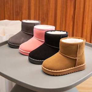 어린이 스노우 부츠 간결한 스타일 플러시 Chunky 겨울 키즈 짧은 부츠 솔리드 컬러 슬립 온 남여 클래식 소년 소녀 신발 23-36
