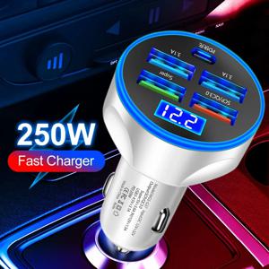 차량용 고속 충전 PD QC 3.0 USB C 타입 어댑터, 아이폰 삼성 샤오미, 250W PD, 5 포트