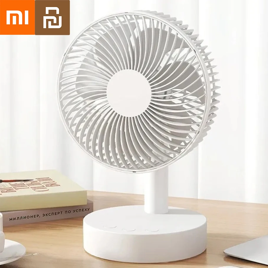Xiaomi Youpin 팬 4단 조절식 휴대용 팬 충전 모델이 있는 소형 흰색 데스크탑 타이머 음소거 분리형 책상 팬
